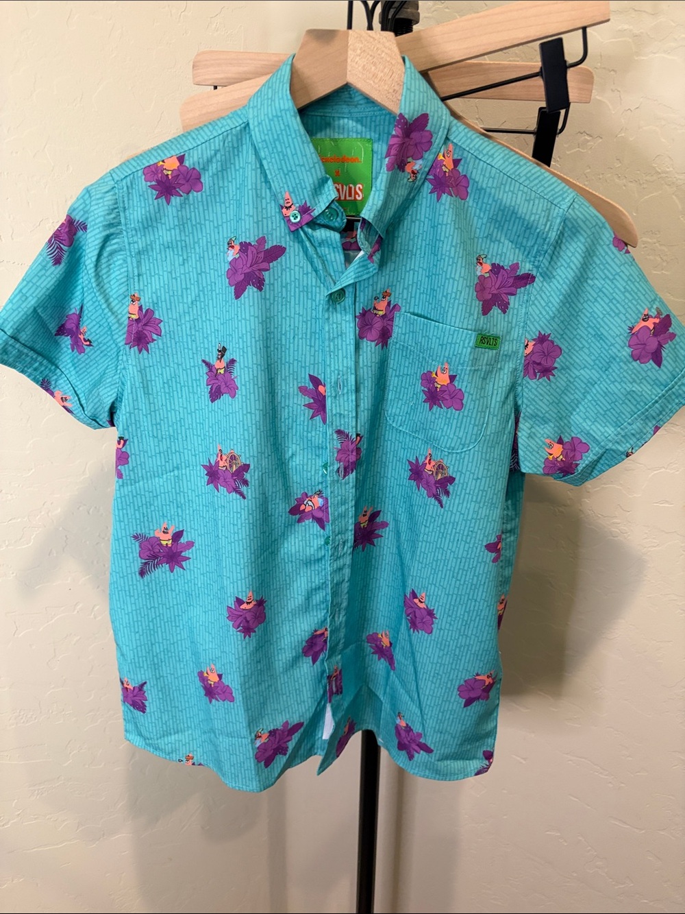 Boy’s RSVLTS Nickelodeon sponge bob Short-Sleeve Turquoise Floral Print Shirt